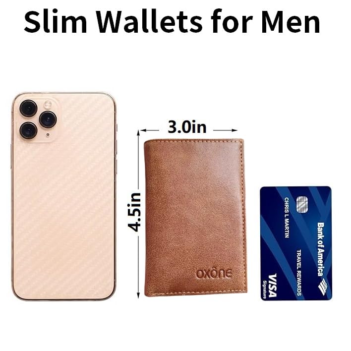Slim Thin ID/Credit Card Holder RFID Blocking Genuine Leather Bifold Front Pocket Minimalist mens Wallet for Men & Women-Vintage Tan2