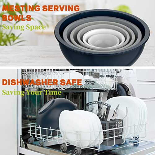 Mixing Bowls With Airtight Lids, Umite Chef 18 Piece Plastic Nesting Bowls Set Includes Measuring Cups, Microwave Safe Mixing Bowl Set Great For Mixing, Baking, Serving, Dishwasher (Gray Ombre) #TOP1