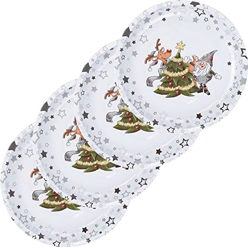 bonsport 4er Set Weihnachtsteller aus Metall 26cm - Wichtelteller...