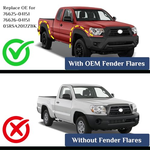 Image of Mud Flaps Compatible with Toyota Tacoma 2005-2015 for Vehicle with OEM Fender Flares Only, Dedicated Mudguard for Four Seasons Universal Protection, Front and Rear
