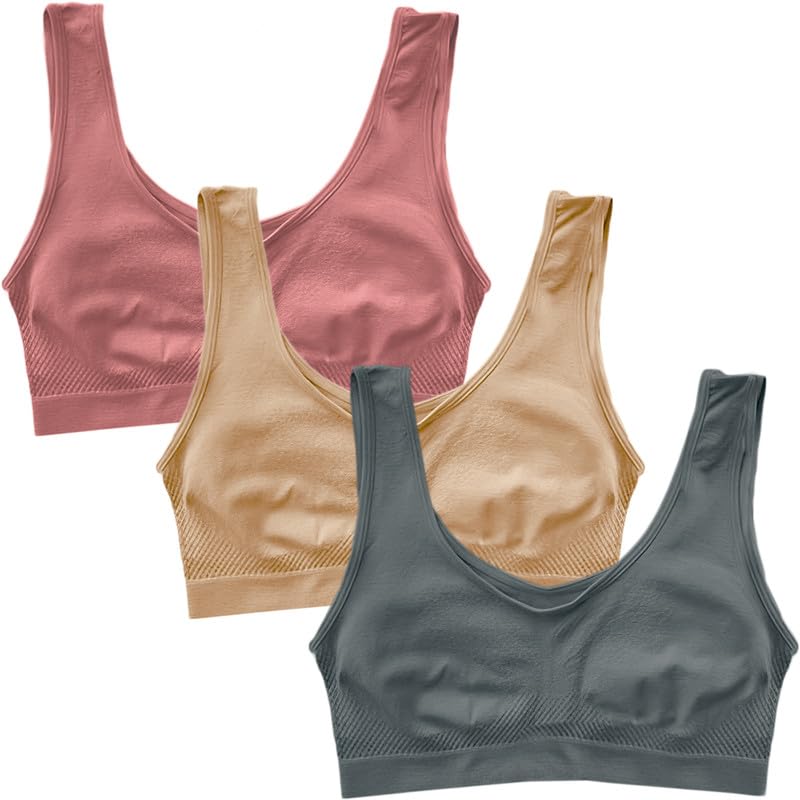 Image of Pack of 3 Seamless Air Bra: Stretchable, Non-Padded, Non-Wired Sports Bra for Women