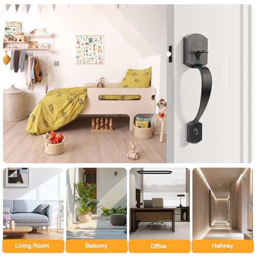 Image of Probrico Oil Rubbed Bronze Lower Half Front Entry Handleset, Heavy Duty Entry Door Handle with Interior Reversible Handed Lever, Lock Grip Handle with Wave Lever Keyless Door Locks, 1Pack