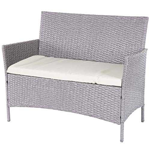 Mendler Divano sofa esterno giardino 2 posti Halden 106cm polyrattan grigio con cuscino avorio