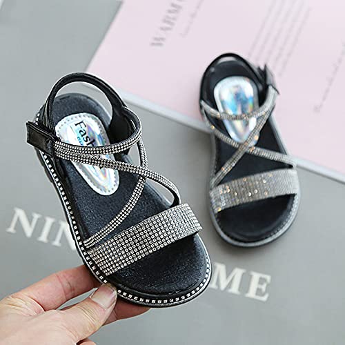 Toddler Girl Sandals Soft-Soled Sandals Princess Kids Crystal Non-Slip Girls Shoes Children Beach Girl's Shoes (Black, 12.5 Little Kid)4