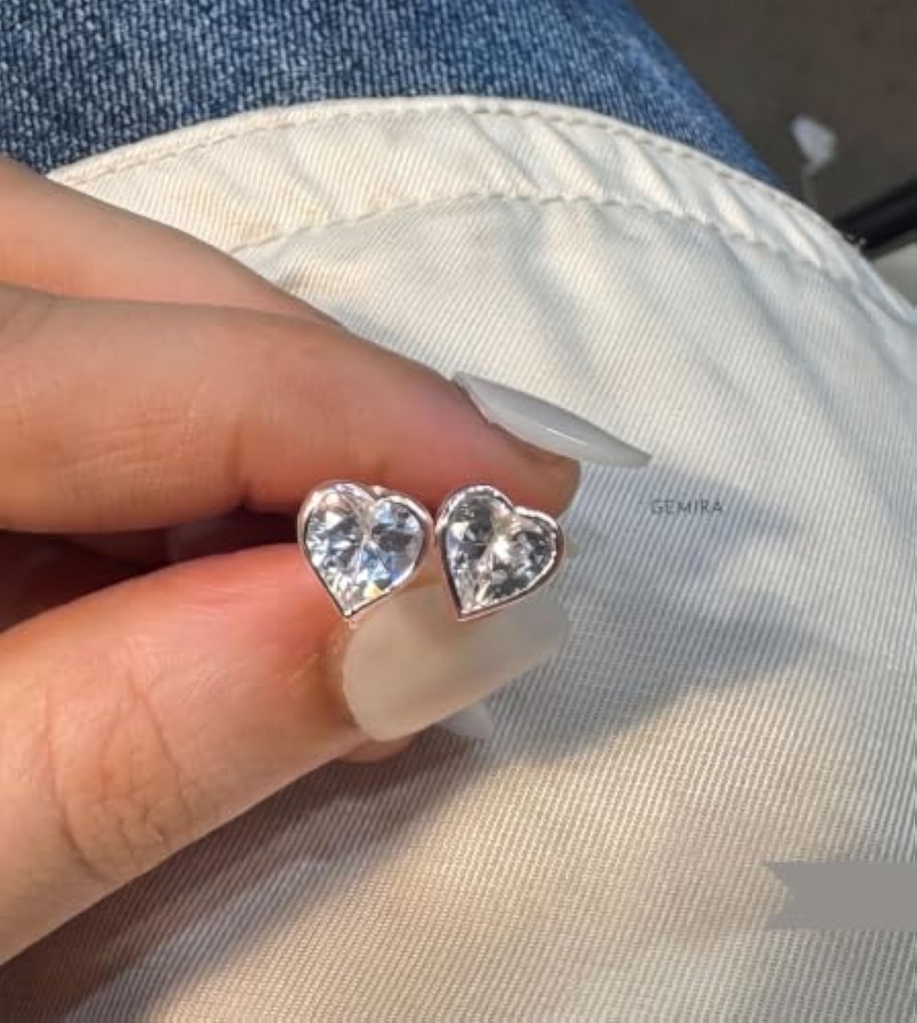 Women's 925 Pure Silver Bezel Setting Heart Stud Earrings