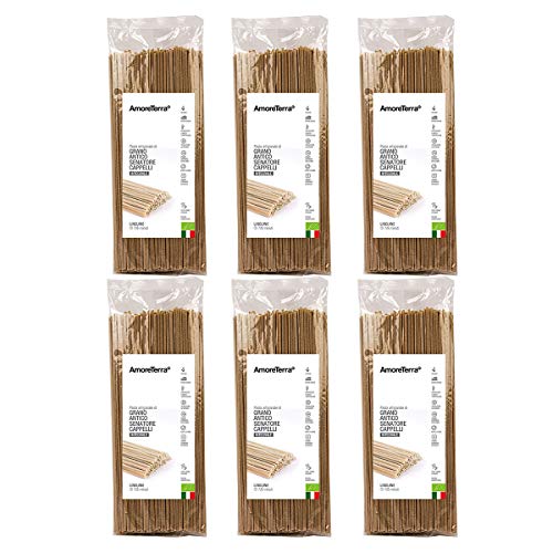 Amoreterra, (6 Pz.) Pasta artigianale Senatore Cappelli integrale Bio Linguine 500g, Grani antichi, artigianale biologica, trafila al bronzo, essiccata bassa temperatura