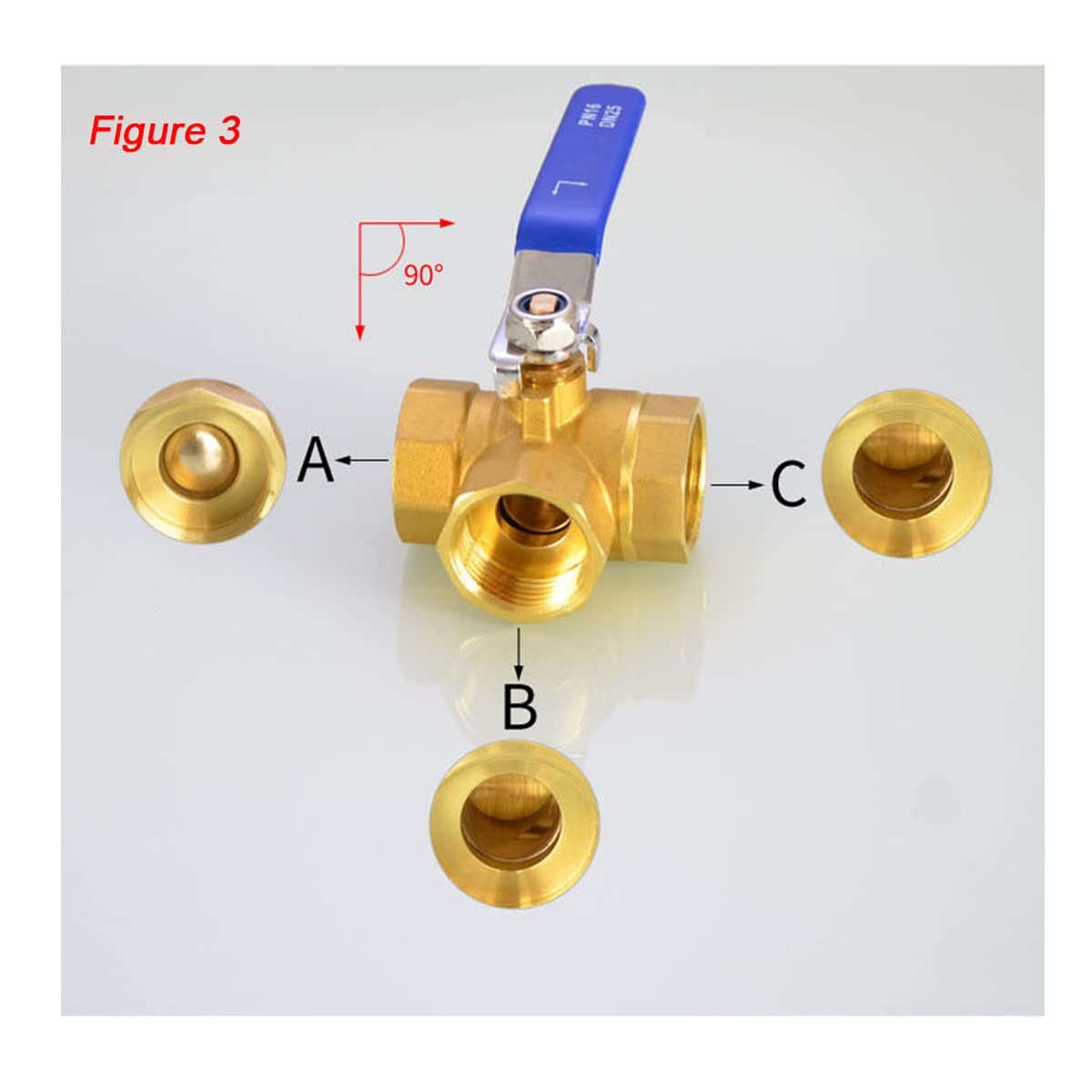 3-drogowy zawór kulowy, 1/4" 3/8" 1/2" 3/4" 1" Zawór kulowy mosiężny typu L z gwintem żeńskim, zawór kulowy pełnoprzelotowy(Dn20 3/4")