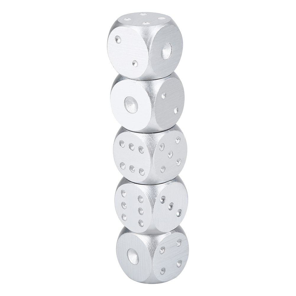 Dés À 6 Faces en Métal D6, 5 Pièces pour Jeux De Table et Poker avec Boîte (-Argent)