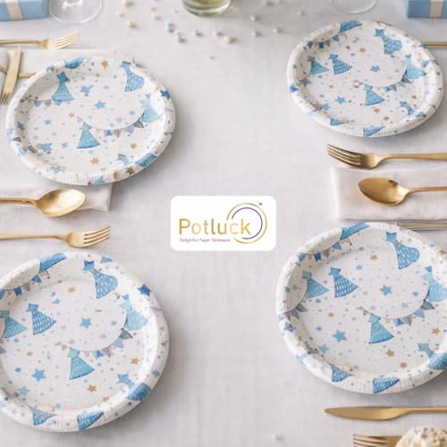 Image of Potluck Birthday Celebrations Disposable Paper Plates, 9 Inch Food Grade Tableware for Parties, Events, Snacks & Meal Serving Pack