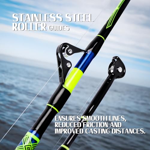 Fiblink BLUE AND NEON GREEN 5' 80-120LB Saltwater Fishing Rod 1 Piece Fishing Trolling Rod Deep Sea Big Game Blue/Neon Green Fishing Pole thumb #3