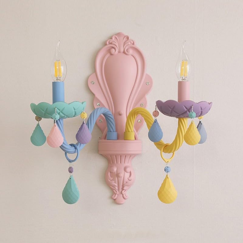 Genérico Lámpara de techo, Lámpara de araña moderna romántica cristal arcoíris, candelabros europeos, lámparas colgantes Makaron Girl Princess, accesorios iluminación(Cold White,2 Light)