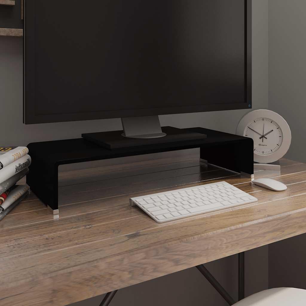 Leasha Rehausseur Écran PC Bureau, Réhausseur d'Écran Support de Moniteur 60x25x11 cm verre noir