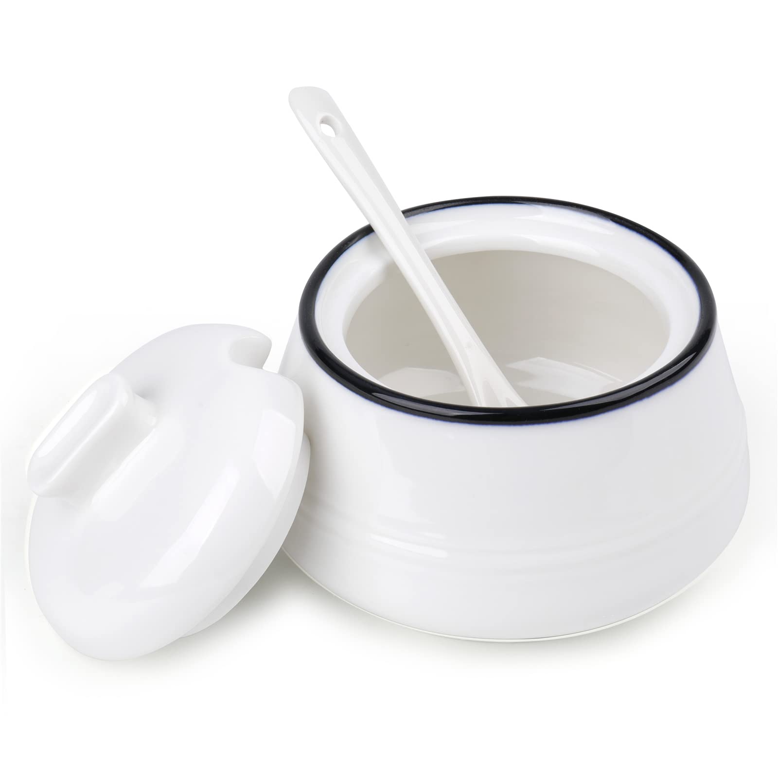 Peohud Juego de 3 creamer y azúcar de porcelana, juego de servir café con jarra de crema, cuchara de café, azucarero con tapa y cuchara, tarro de azúcar para té de la tarde, blanco