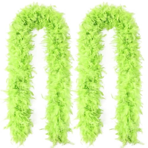 iHUFeather Chandelle Turkey Feather Boa 1.64 Yards 30g for DIY Craft Party Wedding Halloween Costume Decoration Lime Green Feather Boa (2pcs)
