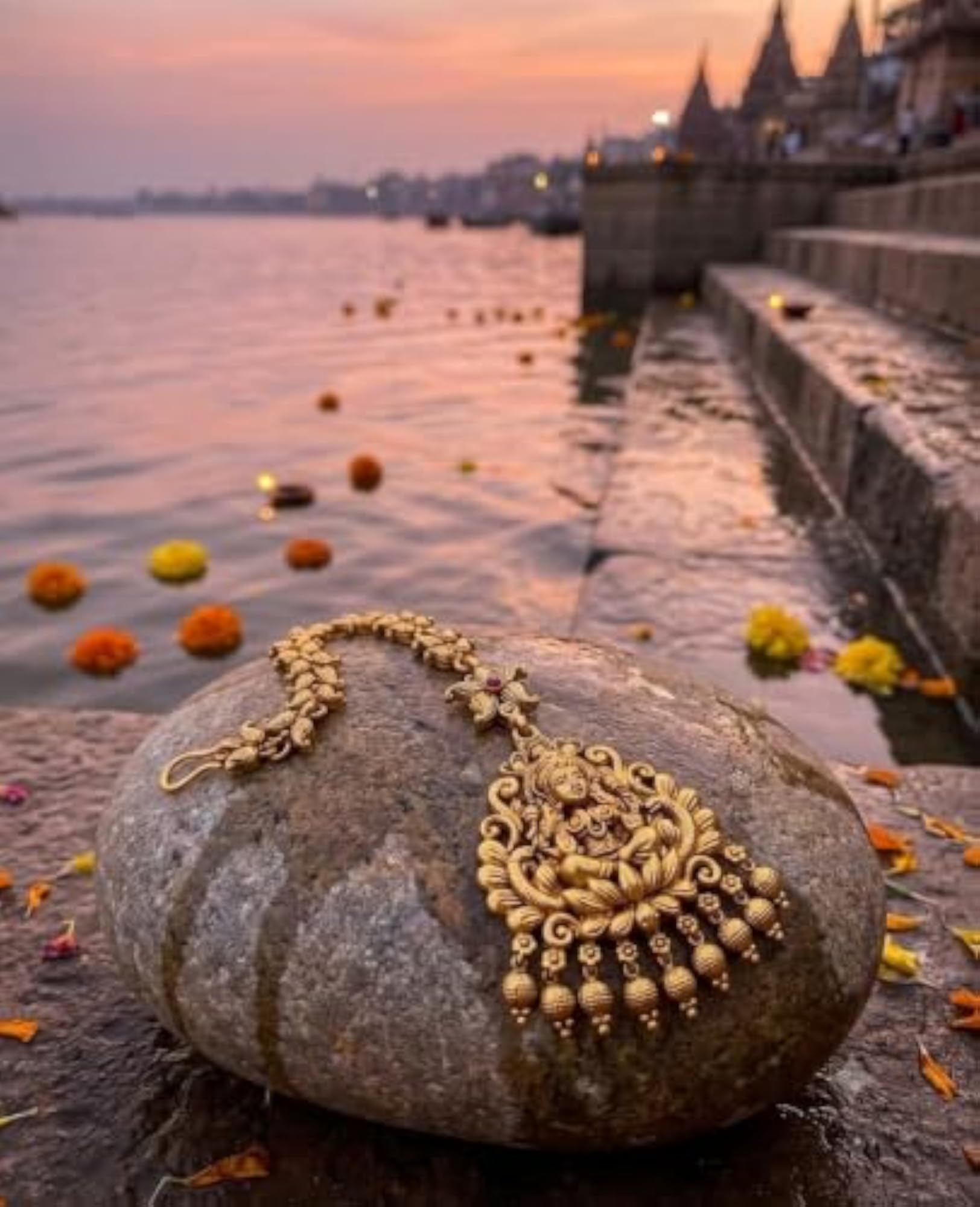 Lakshmi Maang Tikka Antique Temple Jewellery