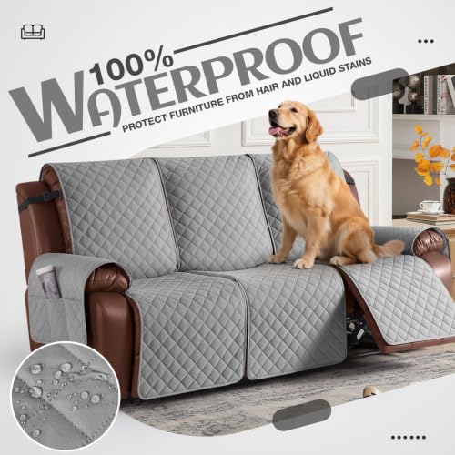 Image of KinCam Waterproof Recliner Sofa Covers Washable, 3 Seater, Light Gray