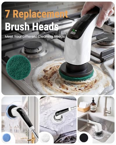 Image of Electric Spin Scrubber, 50 in-lbs High Torque Shower Scrubber & Retractable Long Handle, 10-in-1 Variable Speed Cordless Cleaning Brush for Bathroom, Bathtub, Toilet, Kitchen, Tile Floors & Car
