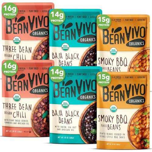 BeanVIVO - Variety 6 Pack (10 oz each) - Organic Baja Black Beans, Three Bean...