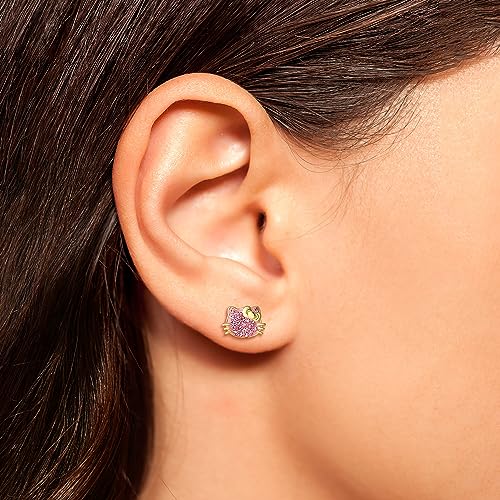 Sanrio Hello Kitty Womens Rose Crystal Stud Earrings - 18kt Flash Plated Sterling Silver Hello Kitty Earrings Official License2