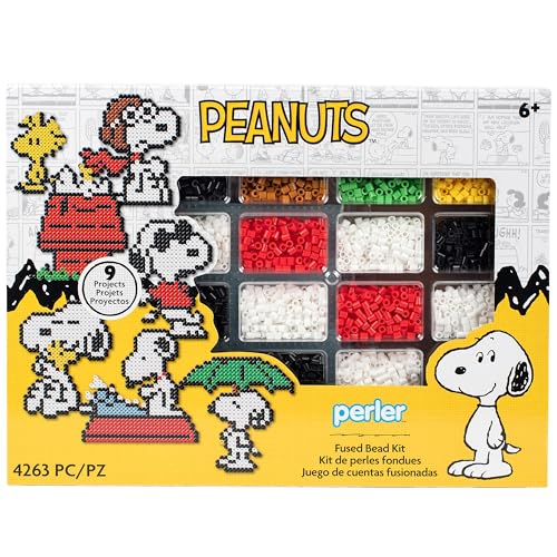 Perler 80-57183 Peanuts Fused Bead Deluxe Box Kit, 9 Unique Patterns, Multicolor, 4263 Pieces