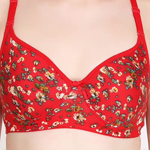 Image of Women Padded Printed Bra - Made of Pure Cotton Full Coverage Non Wired Seamless Pushup Soft Cup for T-Shirt Saree Dress Sports Garment for Daily Use Everyday Black