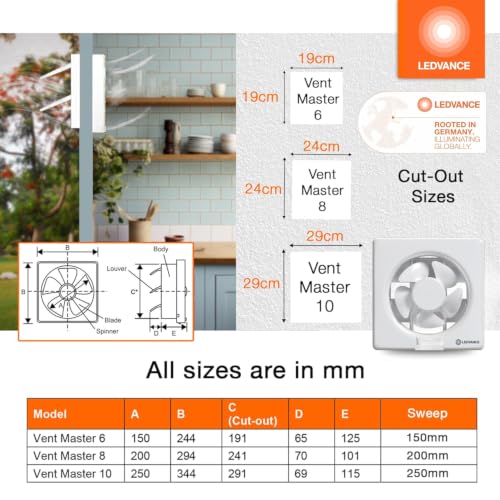 Image of LEDVANCE Exhaust Fan | Suitable for Kitchen, Bathroom & Offices | Silent Operation | Low Power Consumption | Automatic Shutter Louvers | High-Efficiency Motor | 2 Year Warranty (150 mm)