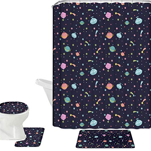 chaqlin Black Girl African Women Print Duschvorhang und Bad WC Vorleger Set 4 Stück Badteppich/WC Contour Matte/WC Deckelbezug Home Decor Planet Space-4