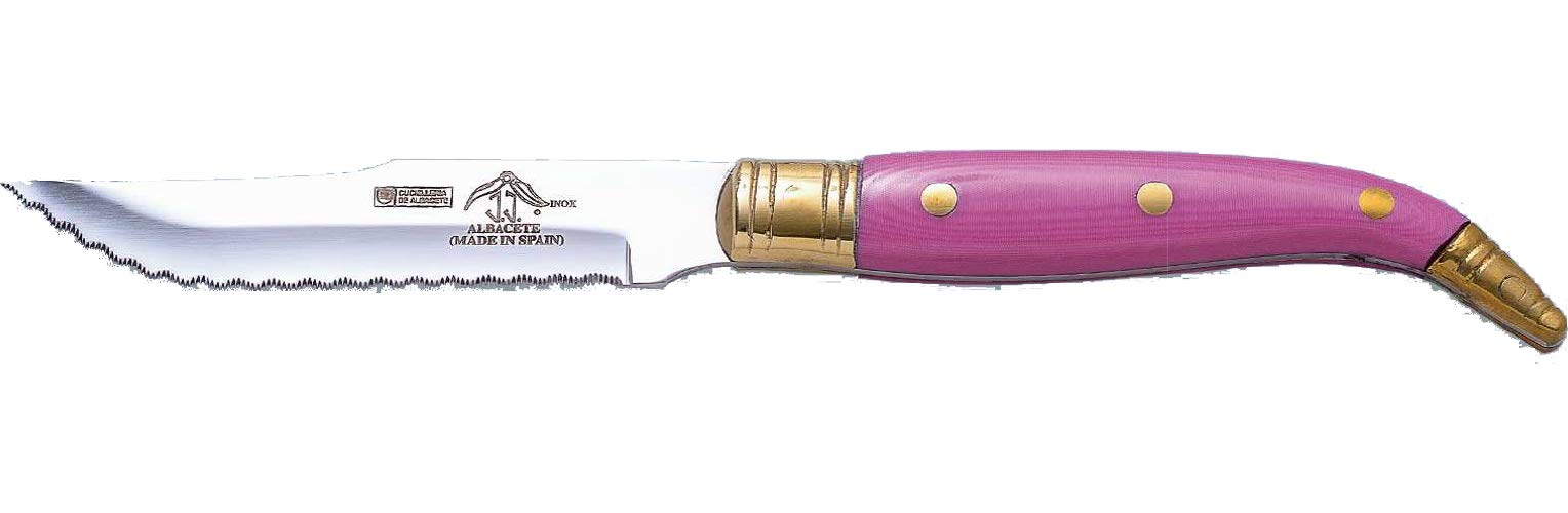 Sonpó Online - Cuchillo Chuletero de Mikarta Rosa, de 11 cm. - Pack de 6 cuchillos con hojas de acero inoxidable