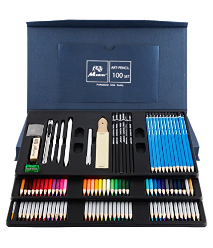 Madisi Art Kit 100 PCS - 36 Watercolor Pencils, 36 Colored Pencils, 28 Sketch Kit Art Set - Premium Art Supplies