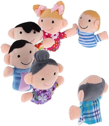 Miniatura 4 de Mini abuelos, marionetas de terciopelo de tela, juego de marionetas de dedo, 6 personas, miembros de la familia, juego de marionetas de dedo, hora