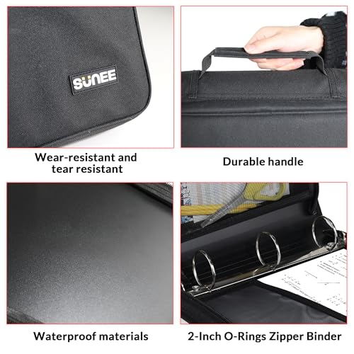 Sunee S-Z1049 Zippered Binder Bag With Handle, 2-Inch 3-Ring O-Ring, 500-Sheet Capacity, Includes Zip Pocket, 5-Tab Expanding File Folder, Multi-Pocket Organizer Binder Suitable thumb #4