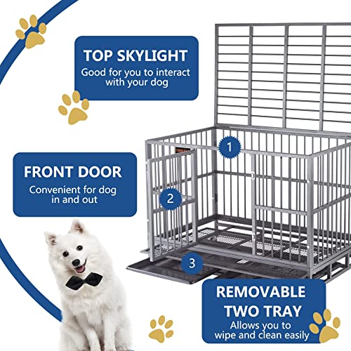 37 Inch Indestructible Dog Crate Heavy Duty Dog Kennel Steel Dog Cage With Wheels, Escape Proof Dog Kennel And Crate For Large Dogs, Extra Large Dog Crates Indoor With Sturdy Lock & Removable Tray #TOP4