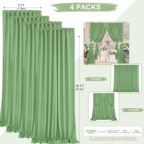 Image of Sage Green Backdrop Curtains 20x10ft: Outdoor Polyester Photo Backdrop Drapes - 4 Panels 5x10ft for Rustic Birthday Party Background Decoration