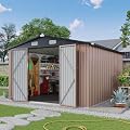 Aoxun 10x12 Shed with Floor Galvanized Steel Outdoor Storage Shed Metal Garden Shed Ventilation & Sloped Roof for Garden, Patio