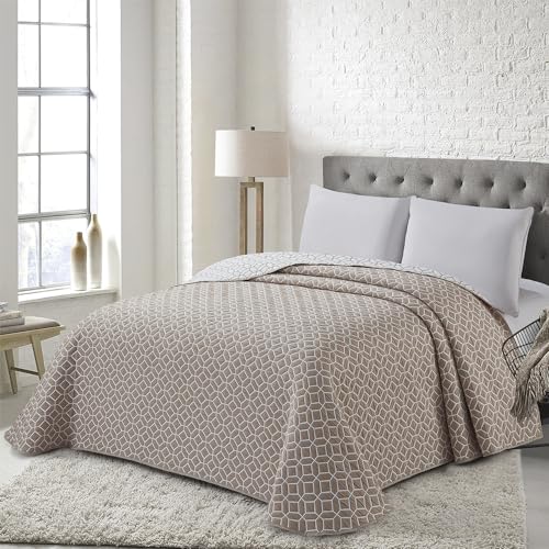 COTTON ARTean Colcha bouti para Primavera - Verano - otoño Bayas Beige - Reversible poliéster - Jacquard Extra Suave Cama de 150