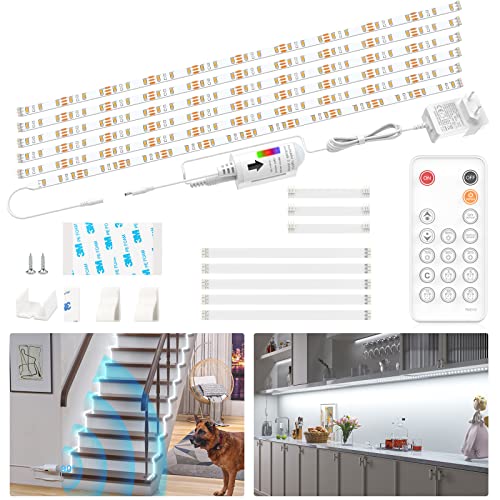 WOBSION Striscia Led Sensore Movimento,Dimmerabile 3M Striscie Led Bianco Freddo 6000K,6X50CM,Luci Led Sottopensile,Adesiva 1500LM per Guardaroba,Camera da Letto,Ripostiglio