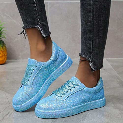 Women's Rhinestone Sneakers Ladies Fashion Sequin Round Head Lace Up Comfortable Flat Casual Shoes Women's Lace Up Casual Sneakers Glitter Sneakers3