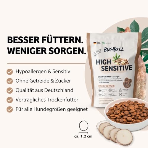 BugBell 800g HighSensitive - Premium Trockenfutter mit Insekten - Hypoallergen Sensitiv Futter für Hunde - Unverträglichkeit & Allergie mit 5 Zutaten - Schonkost Hundefutter trocken für Ausschlussdiät – Bild 3