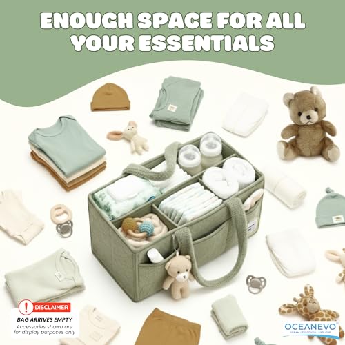 Image of OCEANEVO Fur Diaper Caddy Organizer Bag | WITH Diaper Changing Mat, Bag Charm and Luggage Tag | New Born Baby Essentials | For Mothers for Travel - 38 x 25 x 18 cm - Green - 1 Year Warranty
