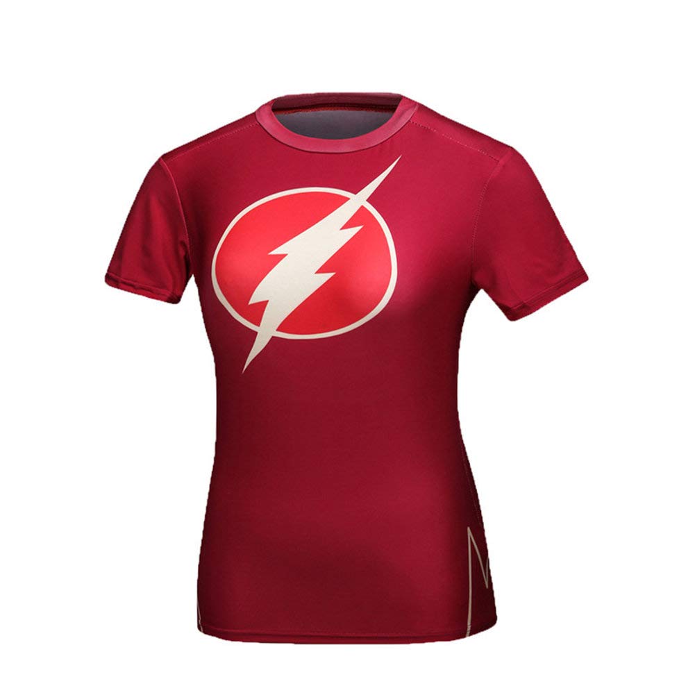 Girls Slim Fit Short Sleeve Superhero Red Flash Compression Workout Shirt