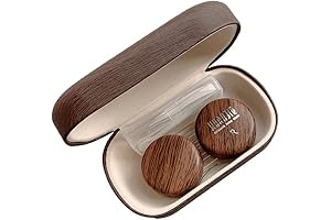 Elegant Brown Contact Lens Case with Wood Grain Finish and Mirror