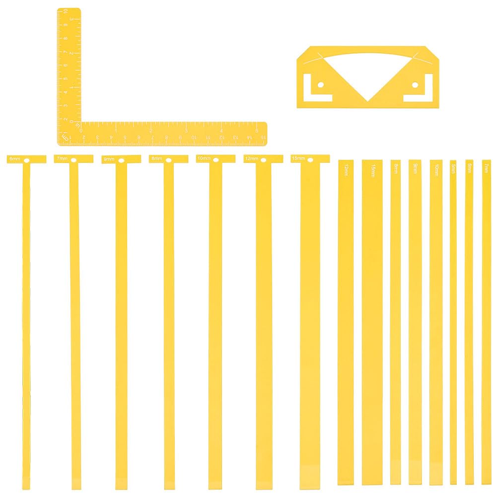 UNICRAFTALE 1 Set 17Pcs Flexible Acrylic Bookbinding Templates Yellow Book Binding Package Bookbinding Easy Scrapbooking Tool T-Shaped Rulers for Scrapbooking Handmade Tools Supplies