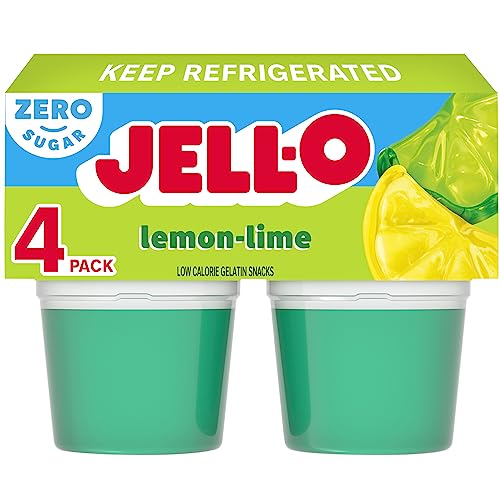 Jell-O Lemon-Lime Artificially Flavored Zero Sugar Ready-to-Eat Gelatin Snack Cups, 4 ct Cups