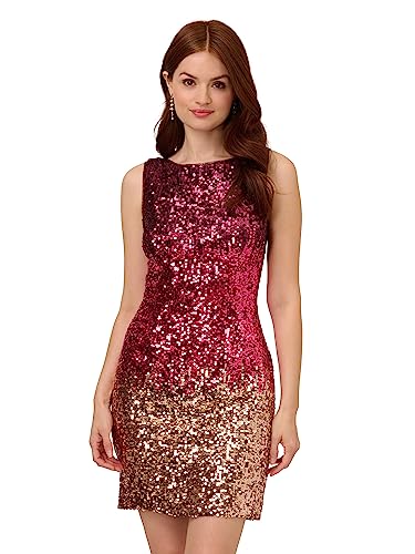 Image of Adrianna Papell Strecth Sequin Bateau Neck Sheath Dress