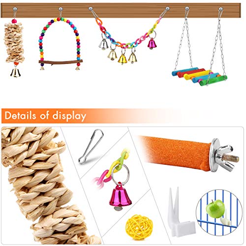 BYZESTY Vogelspeelgoed, set van 17 houten vogels, speelgoed met landingsplaats, vogelkooi, accessoires voor parkieten… - Afbeelding 6