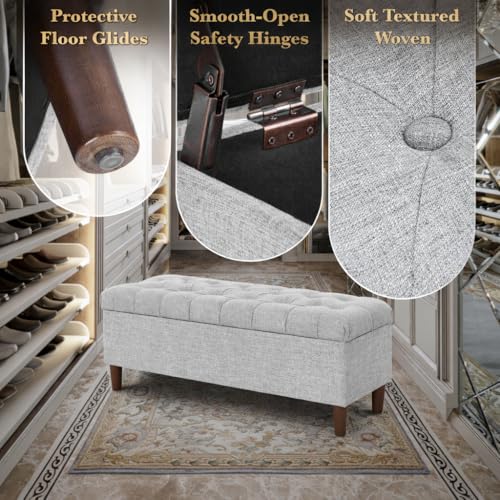 Image of HomePop 40 inch Ainsley Button Tufted Storage Bench - Gray Woven