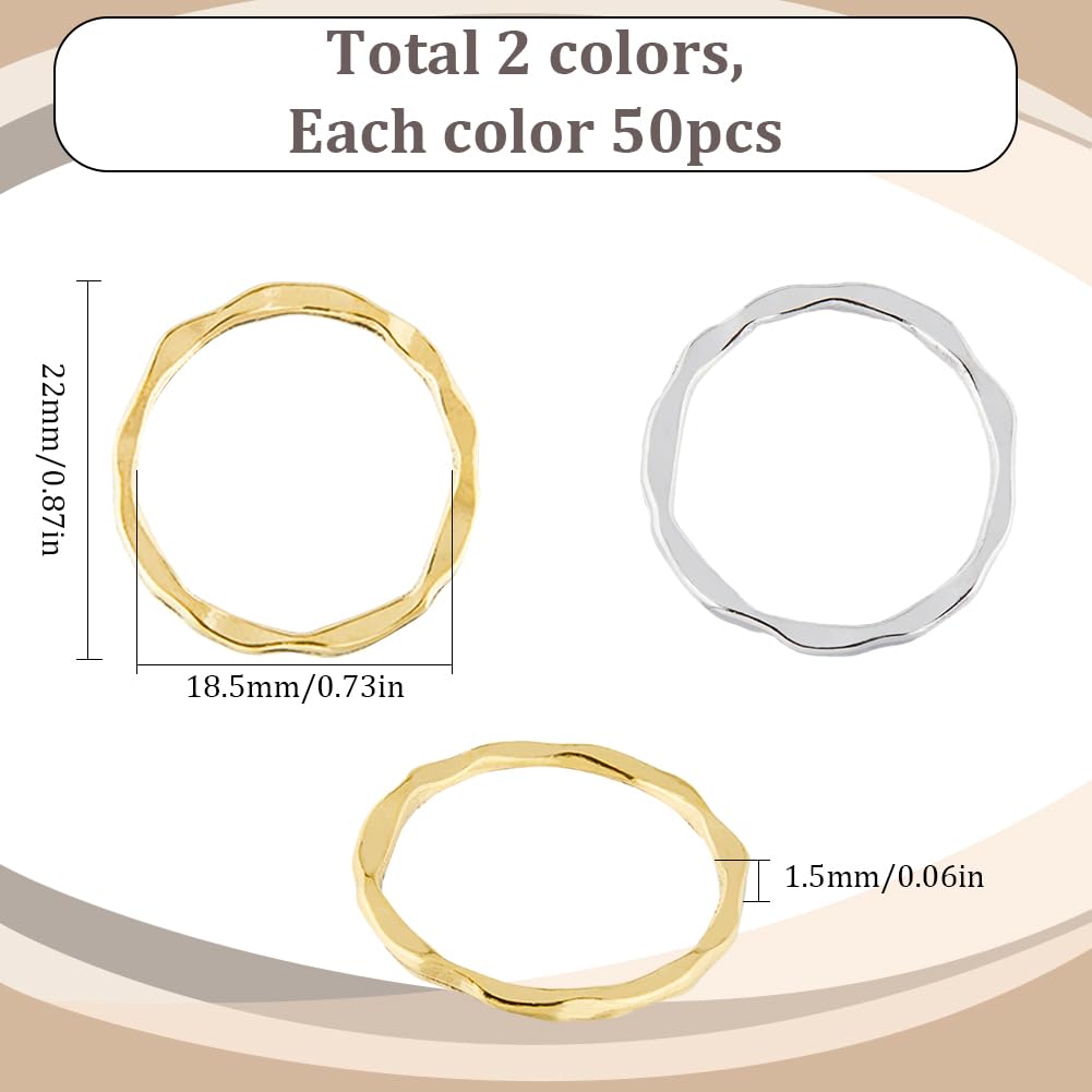 SUNNYCLUE 100Pcs Bezel Linking Rings, Circular Frames with Hollow Textured Charms in Gold & Silver - Image 2