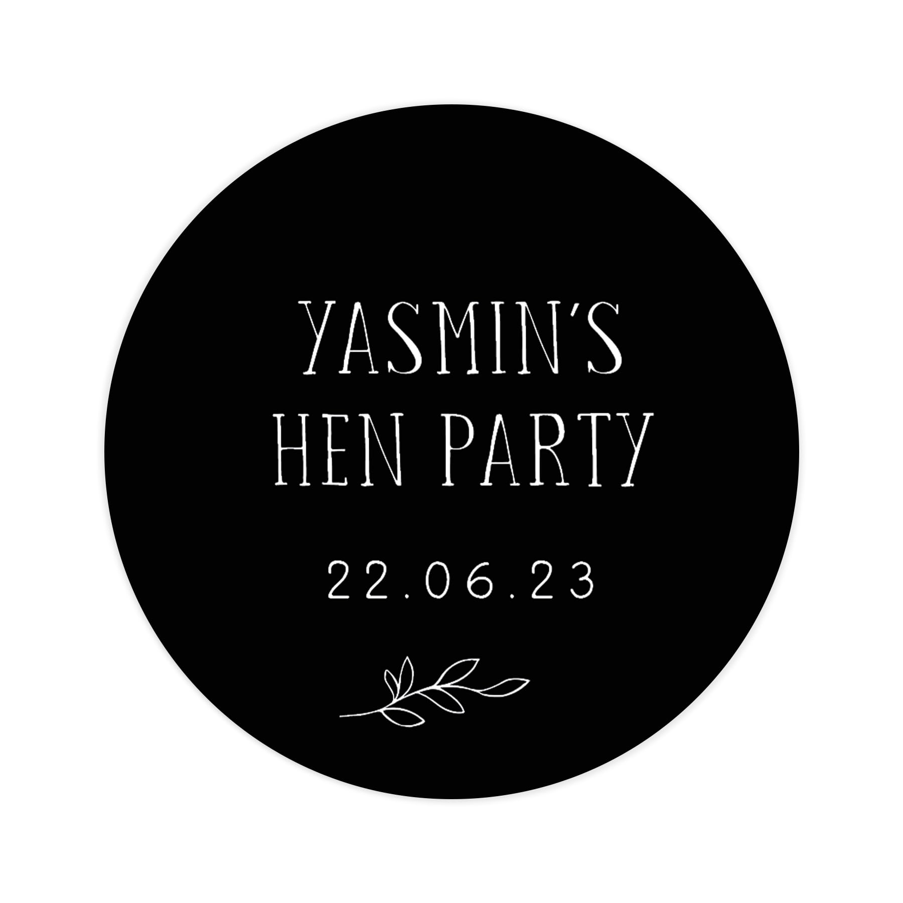 Personalised colour hen party stickers | hen party sticker | hen do stickers for favours | hen party labels | hen party favour label (Black)