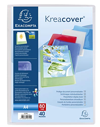 Exacompta 5749E 5er Pack Premium Sichtmappe KreaCover aus transluzenten Kunststoff DIN A4 mit 40 Klarsichthüllen, 80 Sichten, farbig sortiert, Aktenhülle, Prospekthülle