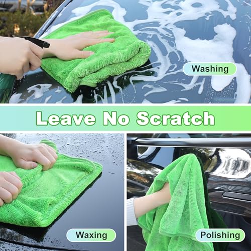 Image of JOYMOOP Microfiber Towels for Cars, 2 Pack 35.4 inch x 23.6 inch Car Drying Towel, Green Reusable Car Towel, Quick Drying Car Microfiber Cleaning Cloth for RVs, SUVs, Trucks